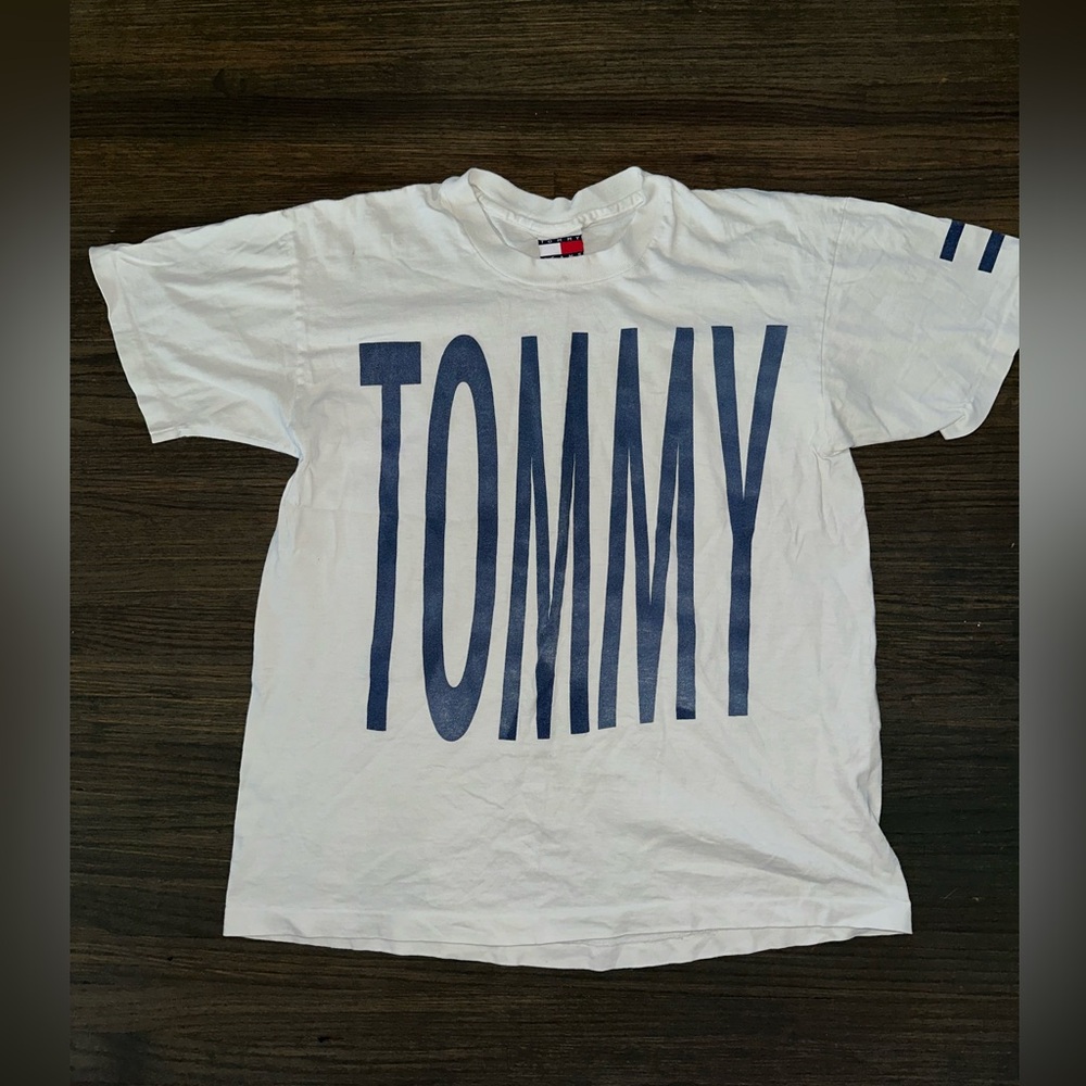 Tommy Hilfiger Y2K CLASSIC LOGO White Short Sleeve Tee Red Blue Logo Vintage 90s